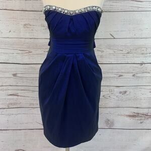 City Triangles strapless blue rhinestone pockets